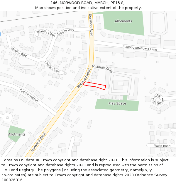 146, NORWOOD ROAD, MARCH, PE15 8JL: Location map and indicative extent of plot