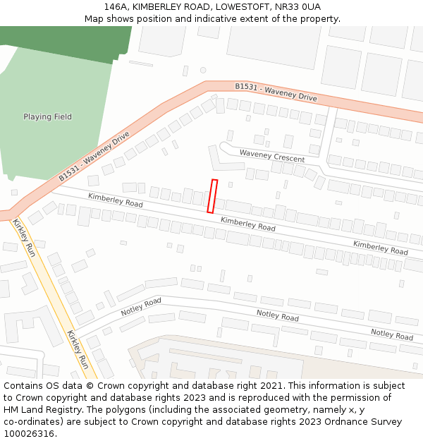 146A, KIMBERLEY ROAD, LOWESTOFT, NR33 0UA: Location map and indicative extent of plot