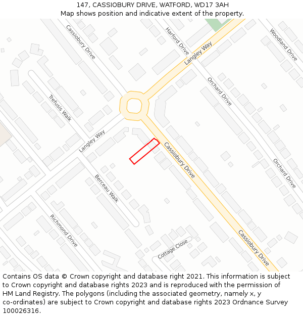 147, CASSIOBURY DRIVE, WATFORD, WD17 3AH: Location map and indicative extent of plot