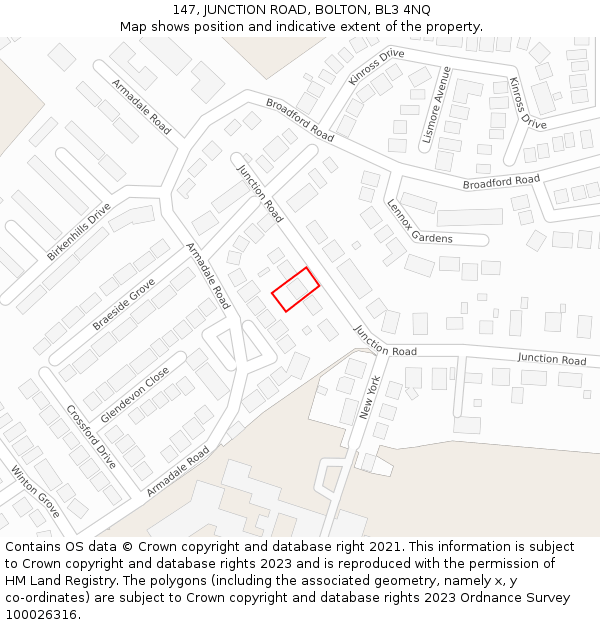 147, JUNCTION ROAD, BOLTON, BL3 4NQ: Location map and indicative extent of plot