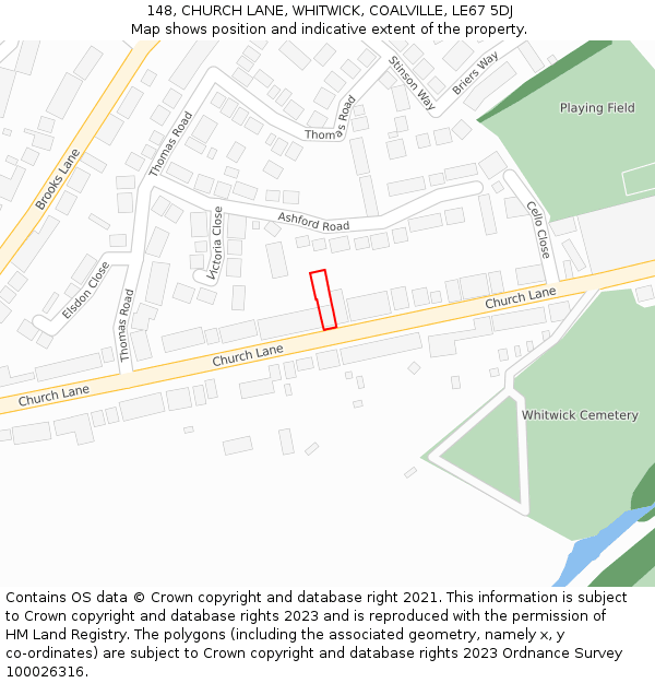 148, CHURCH LANE, WHITWICK, COALVILLE, LE67 5DJ: Location map and indicative extent of plot