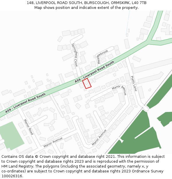 148, LIVERPOOL ROAD SOUTH, BURSCOUGH, ORMSKIRK, L40 7TB: Location map and indicative extent of plot