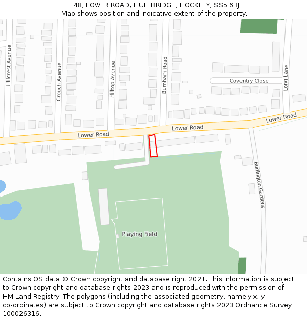 148, LOWER ROAD, HULLBRIDGE, HOCKLEY, SS5 6BJ: Location map and indicative extent of plot