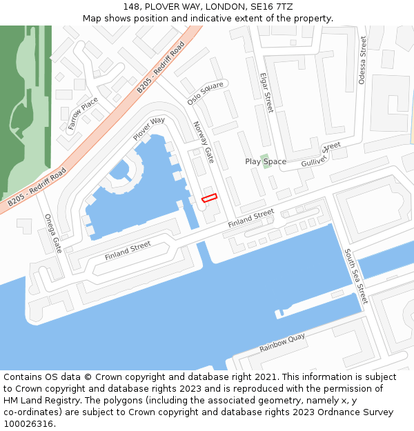 148, PLOVER WAY, LONDON, SE16 7TZ: Location map and indicative extent of plot