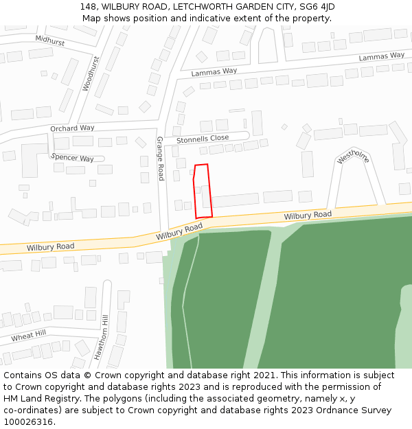 148, WILBURY ROAD, LETCHWORTH GARDEN CITY, SG6 4JD: Location map and indicative extent of plot