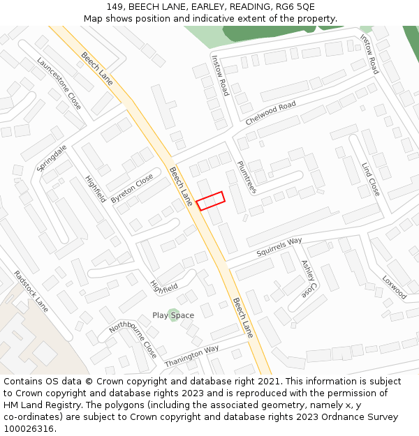 149, BEECH LANE, EARLEY, READING, RG6 5QE: Location map and indicative extent of plot