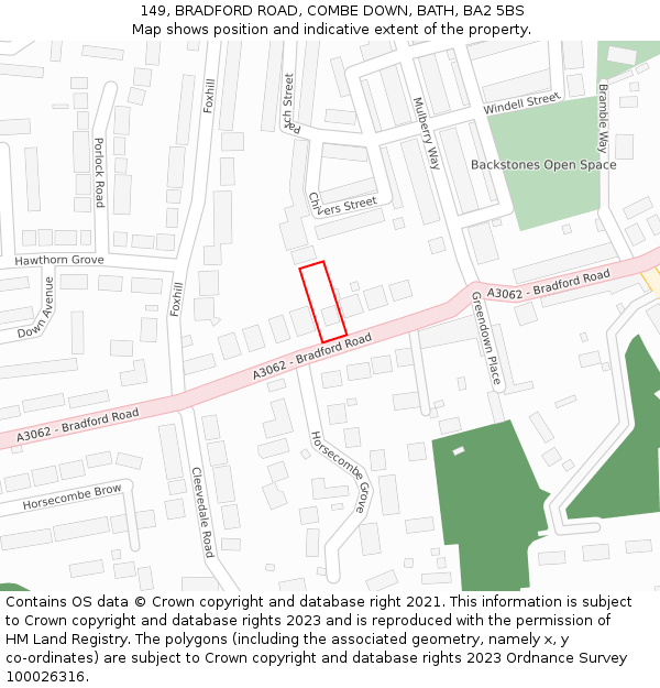 149, BRADFORD ROAD, COMBE DOWN, BATH, BA2 5BS: Location map and indicative extent of plot