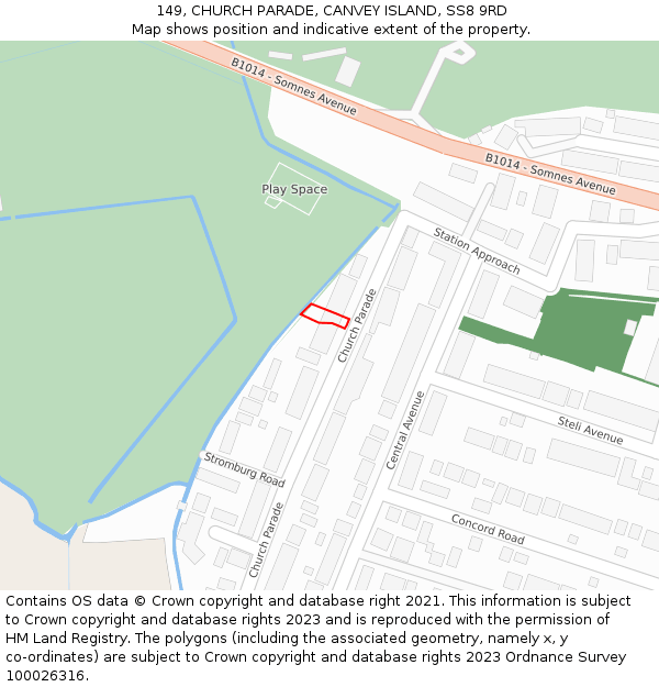 149, CHURCH PARADE, CANVEY ISLAND, SS8 9RD: Location map and indicative extent of plot