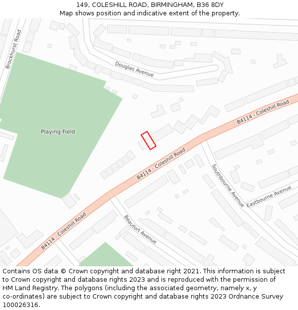 149, COLESHILL ROAD, BIRMINGHAM, B36 8DY: Location map and indicative extent of plot