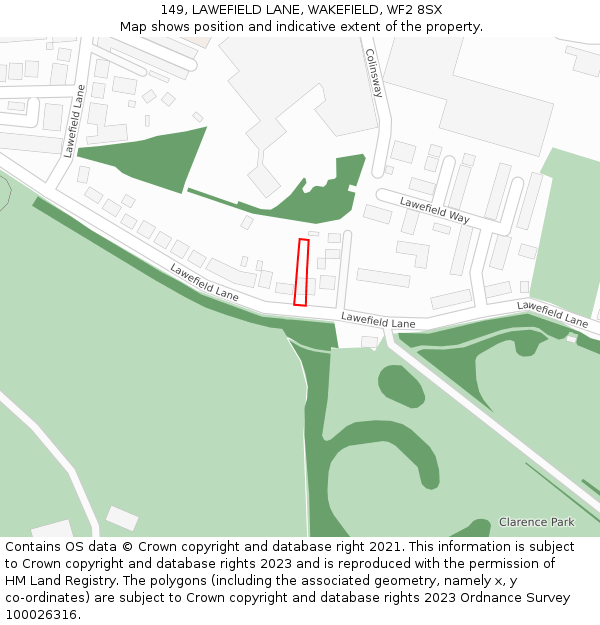 149, LAWEFIELD LANE, WAKEFIELD, WF2 8SX: Location map and indicative extent of plot