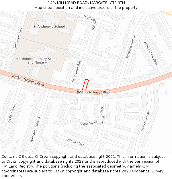 149, MILLMEAD ROAD, MARGATE, CT9 3TH: Location map and indicative extent of plot