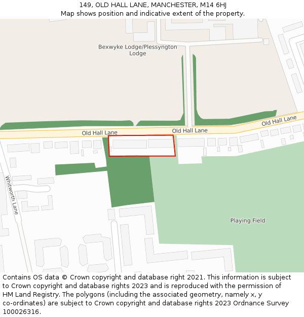 149, OLD HALL LANE, MANCHESTER, M14 6HJ: Location map and indicative extent of plot