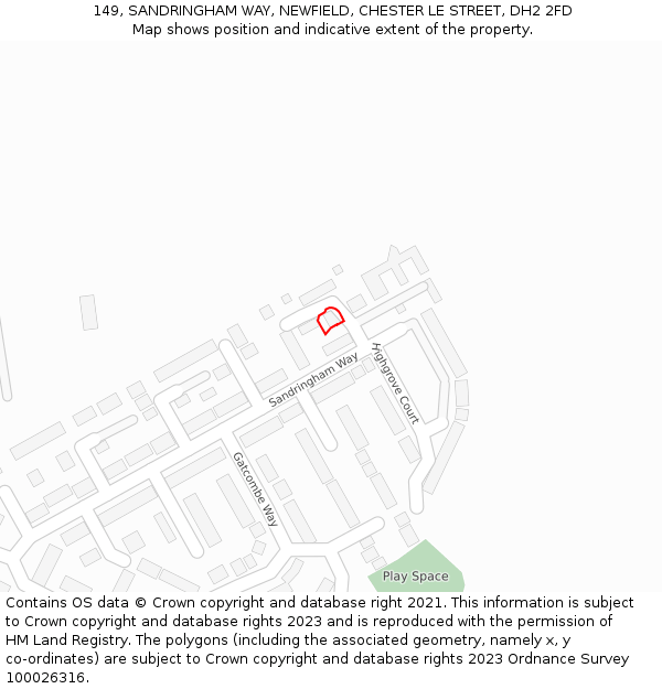 149, SANDRINGHAM WAY, NEWFIELD, CHESTER LE STREET, DH2 2FD: Location map and indicative extent of plot