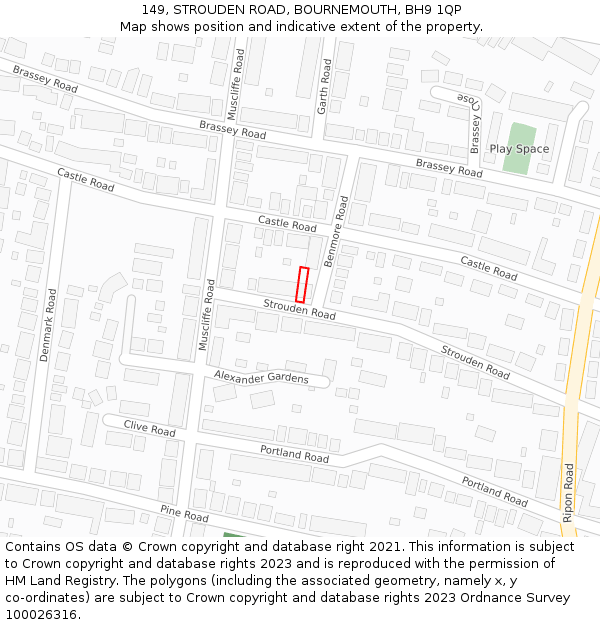 149, STROUDEN ROAD, BOURNEMOUTH, BH9 1QP: Location map and indicative extent of plot