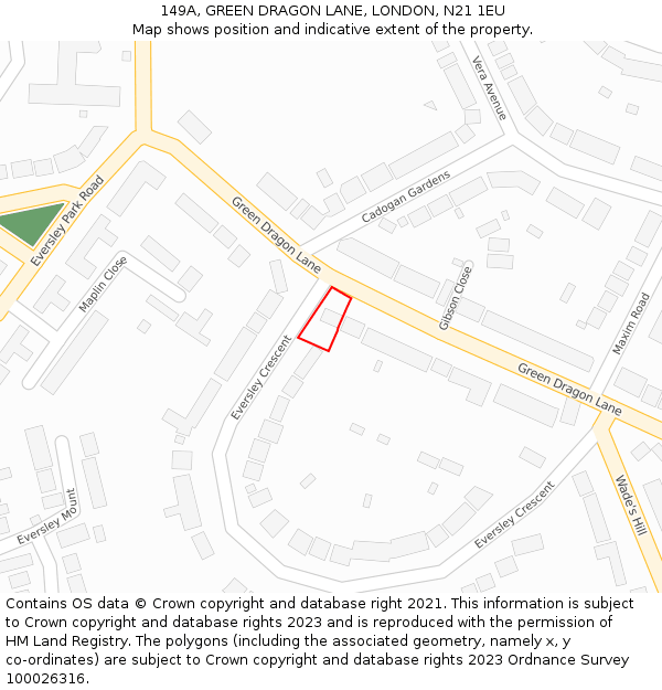 149A, GREEN DRAGON LANE, LONDON, N21 1EU: Location map and indicative extent of plot