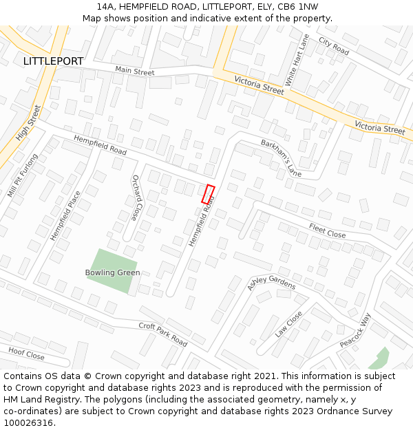 14A, HEMPFIELD ROAD, LITTLEPORT, ELY, CB6 1NW: Location map and indicative extent of plot