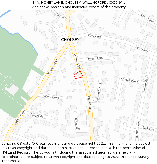 14A, HONEY LANE, CHOLSEY, WALLINGFORD, OX10 9NL: Location map and indicative extent of plot