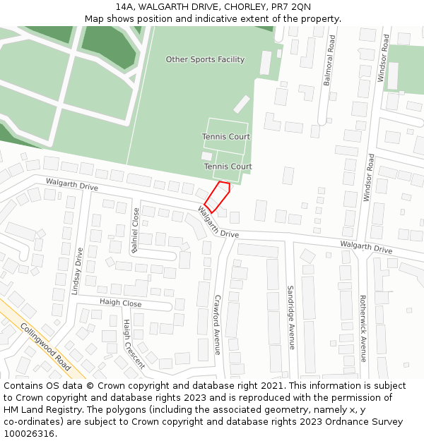 14A, WALGARTH DRIVE, CHORLEY, PR7 2QN: Location map and indicative extent of plot