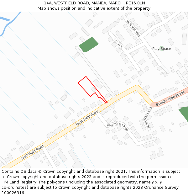 14A, WESTFIELD ROAD, MANEA, MARCH, PE15 0LN: Location map and indicative extent of plot