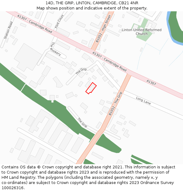 14D, THE GRIP, LINTON, CAMBRIDGE, CB21 4NR: Location map and indicative extent of plot