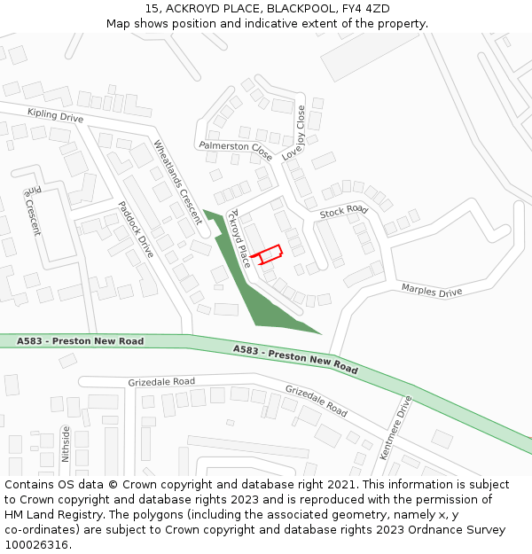 15, ACKROYD PLACE, BLACKPOOL, FY4 4ZD: Location map and indicative extent of plot