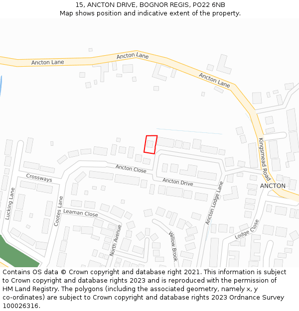 15, ANCTON DRIVE, BOGNOR REGIS, PO22 6NB: Location map and indicative extent of plot