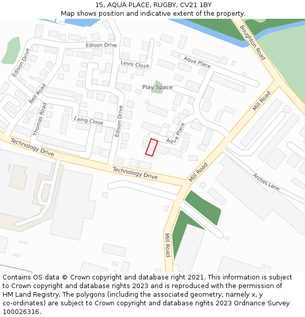 15, AQUA PLACE, RUGBY, CV21 1BY: Location map and indicative extent of plot