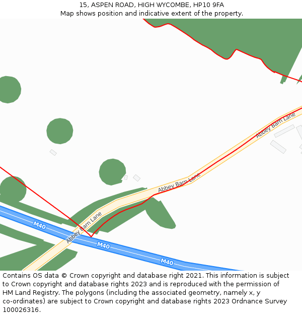 15, ASPEN ROAD, HIGH WYCOMBE, HP10 9FA: Location map and indicative extent of plot