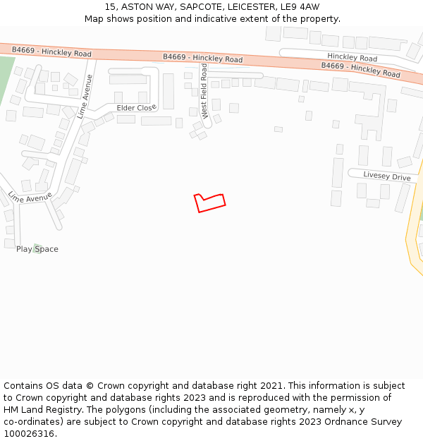 15, ASTON WAY, SAPCOTE, LEICESTER, LE9 4AW: Location map and indicative extent of plot