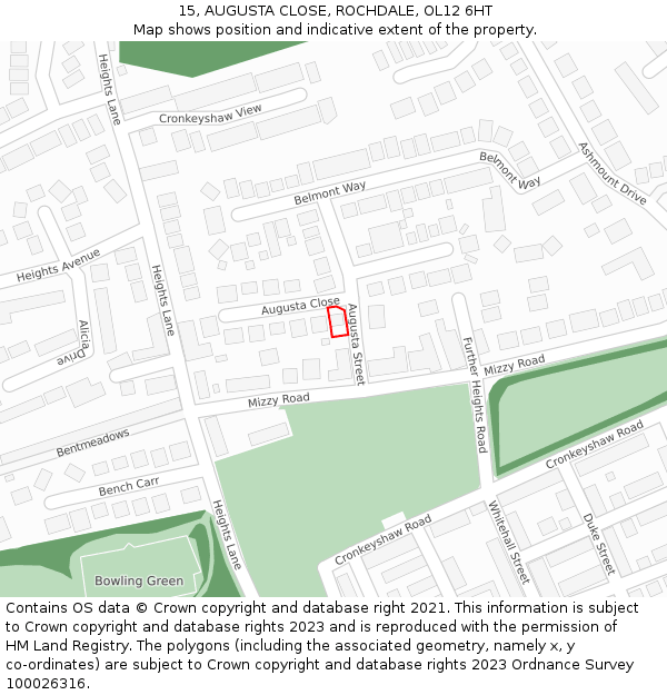 15, AUGUSTA CLOSE, ROCHDALE, OL12 6HT: Location map and indicative extent of plot