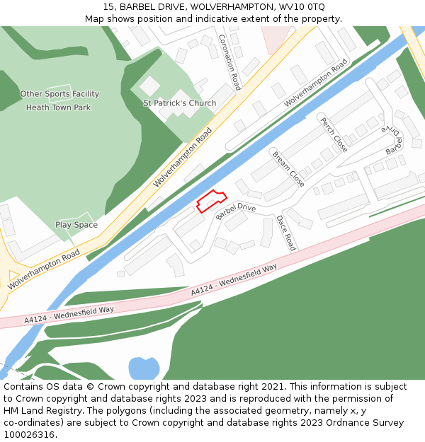 15, BARBEL DRIVE, WOLVERHAMPTON, WV10 0TQ: Location map and indicative extent of plot