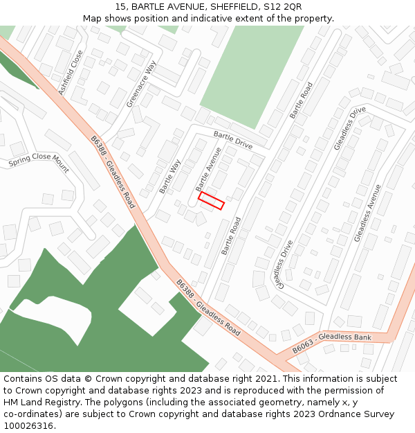 15, BARTLE AVENUE, SHEFFIELD, S12 2QR: Location map and indicative extent of plot