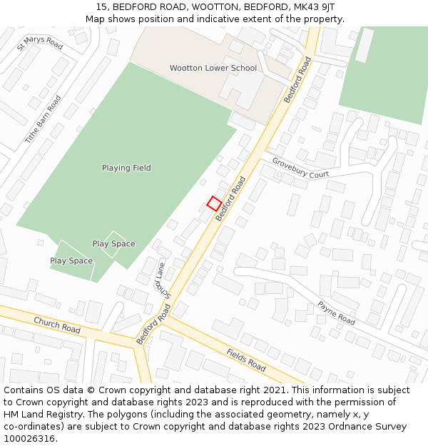 15, BEDFORD ROAD, WOOTTON, BEDFORD, MK43 9JT: Location map and indicative extent of plot