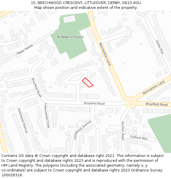 15, BEECHWOOD CRESCENT, LITTLEOVER, DERBY, DE23 6GU: Location map and indicative extent of plot