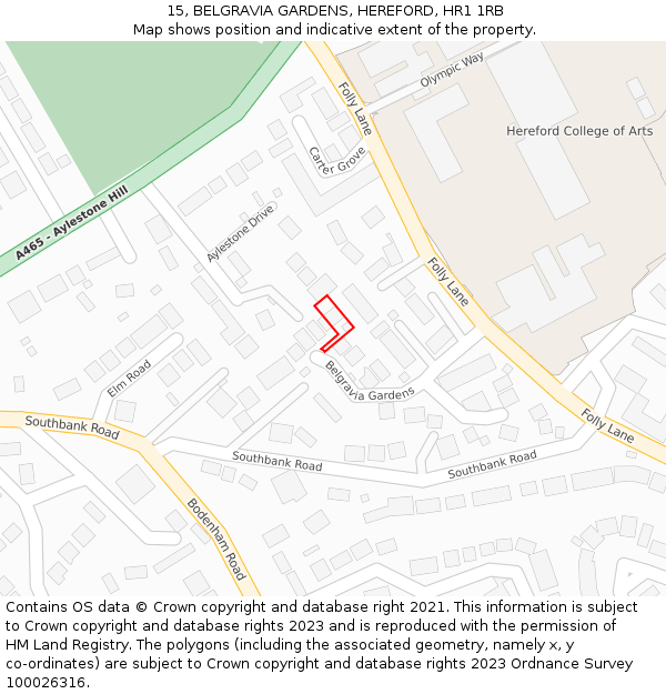 15, BELGRAVIA GARDENS, HEREFORD, HR1 1RB: Location map and indicative extent of plot