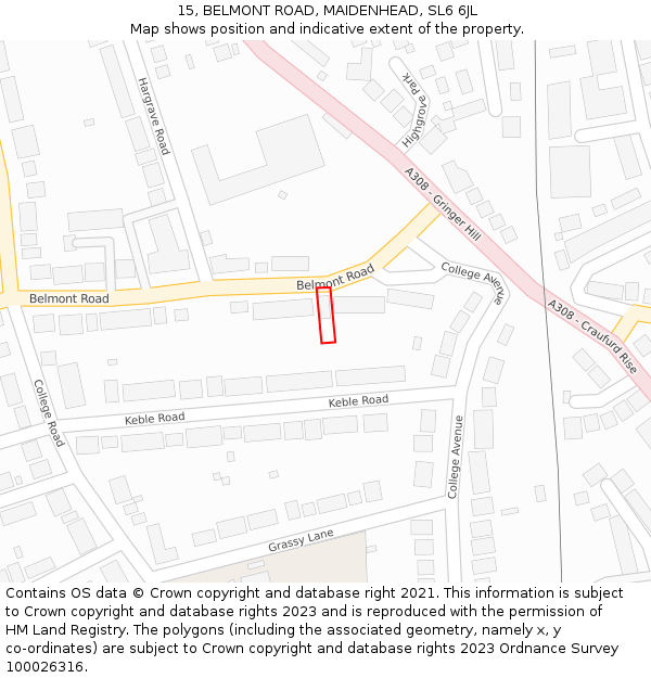 15, BELMONT ROAD, MAIDENHEAD, SL6 6JL: Location map and indicative extent of plot