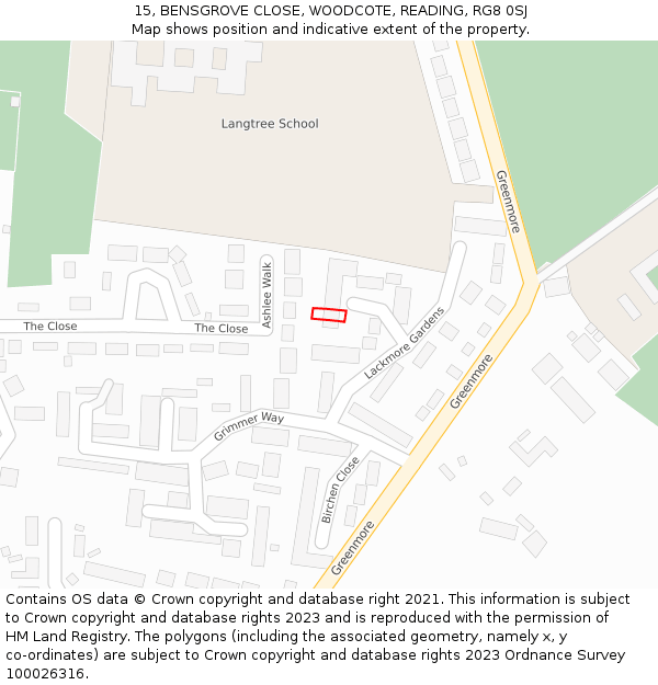 15, BENSGROVE CLOSE, WOODCOTE, READING, RG8 0SJ: Location map and indicative extent of plot