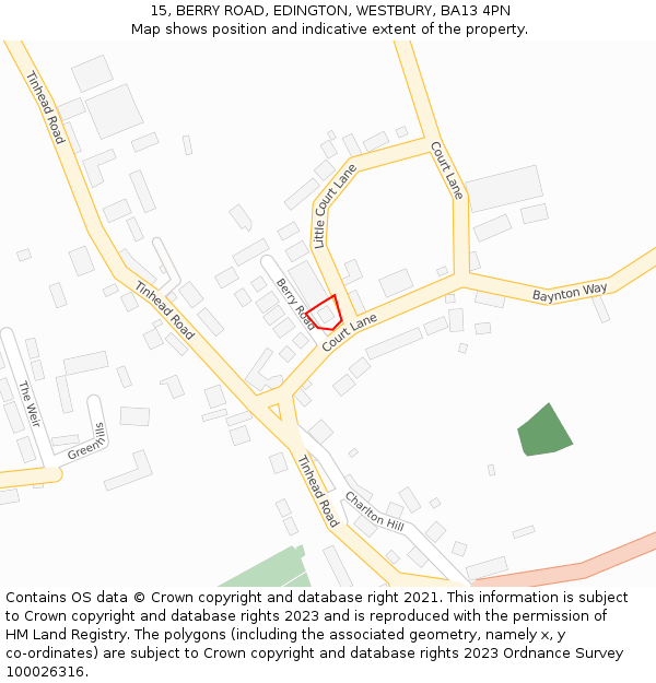 15, BERRY ROAD, EDINGTON, WESTBURY, BA13 4PN: Location map and indicative extent of plot