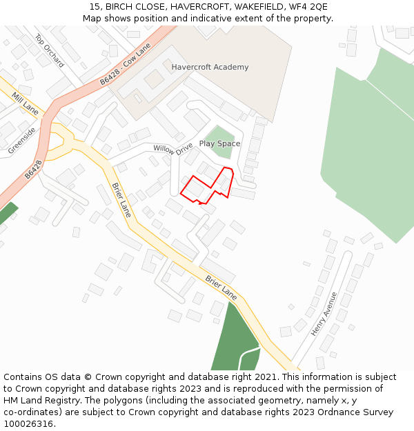 15, BIRCH CLOSE, HAVERCROFT, WAKEFIELD, WF4 2QE: Location map and indicative extent of plot