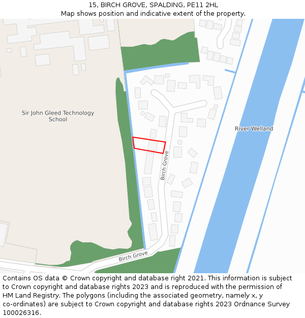 15, BIRCH GROVE, SPALDING, PE11 2HL: Location map and indicative extent of plot