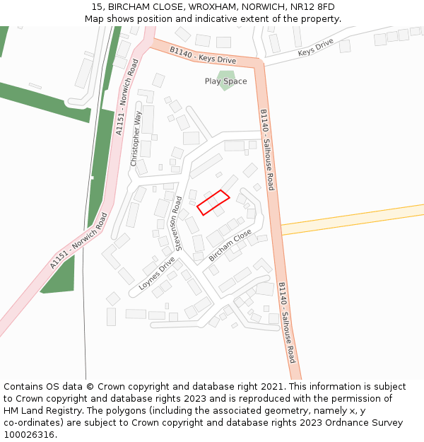 15, BIRCHAM CLOSE, WROXHAM, NORWICH, NR12 8FD: Location map and indicative extent of plot