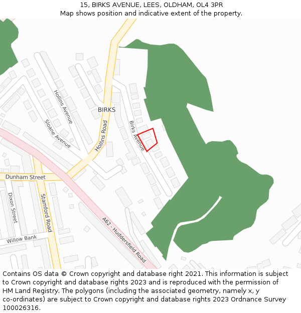 15, BIRKS AVENUE, LEES, OLDHAM, OL4 3PR: Location map and indicative extent of plot