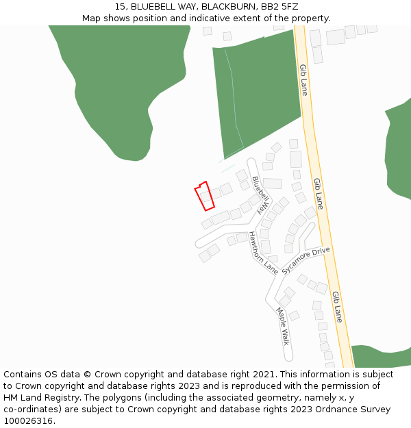 15, BLUEBELL WAY, BLACKBURN, BB2 5FZ: Location map and indicative extent of plot