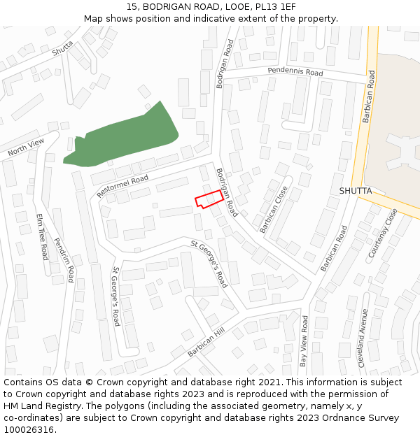 15, BODRIGAN ROAD, LOOE, PL13 1EF: Location map and indicative extent of plot