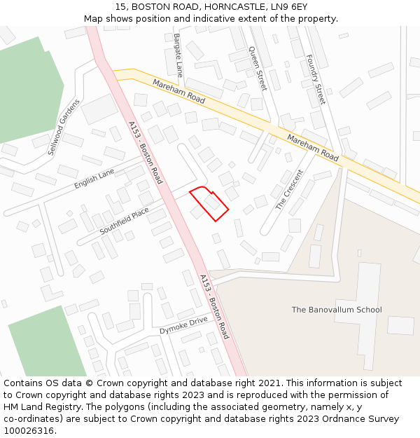 15, BOSTON ROAD, HORNCASTLE, LN9 6EY: Location map and indicative extent of plot