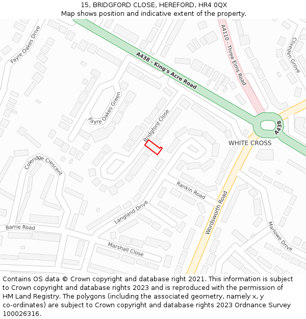 15, BRIDGFORD CLOSE, HEREFORD, HR4 0QX: Location map and indicative extent of plot