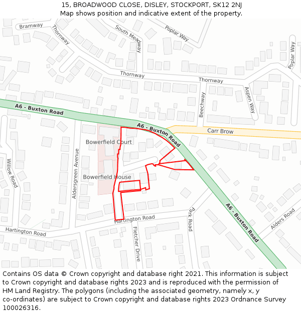 15, BROADWOOD CLOSE, DISLEY, STOCKPORT, SK12 2NJ: Location map and indicative extent of plot