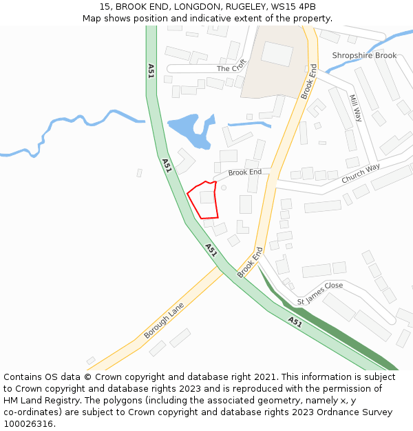 15, BROOK END, LONGDON, RUGELEY, WS15 4PB: Location map and indicative extent of plot