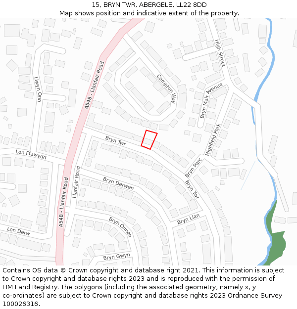 15, BRYN TWR, ABERGELE, LL22 8DD: Location map and indicative extent of plot