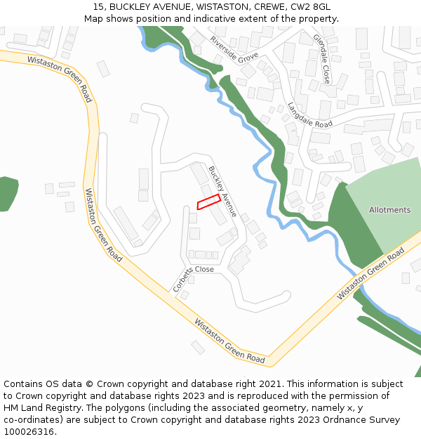 15, BUCKLEY AVENUE, WISTASTON, CREWE, CW2 8GL: Location map and indicative extent of plot